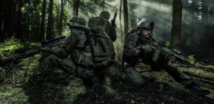 Armed Soldiers in Forest - Military Buckles