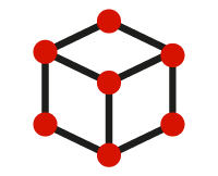 A cad icon of a box with red dots on each point