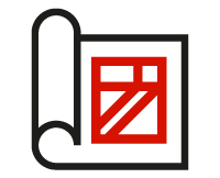 A black and white roll of paper with red drawing over it